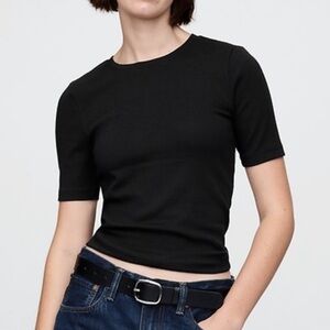 Gap Black Modern Fine Ribbed Crewneck Tee T-Shirt XXS XXSmall
